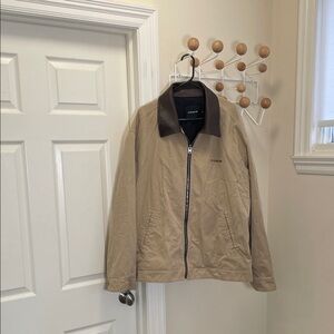 Coach NWT Twill Work Jacket Two Toned Leather Collar Work Jacket Tan Brown XXL